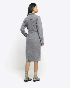 River Island button front denim midi shirt dress< Dresses