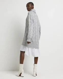 River Island cable knit mini jumper shirt dress< Dresses