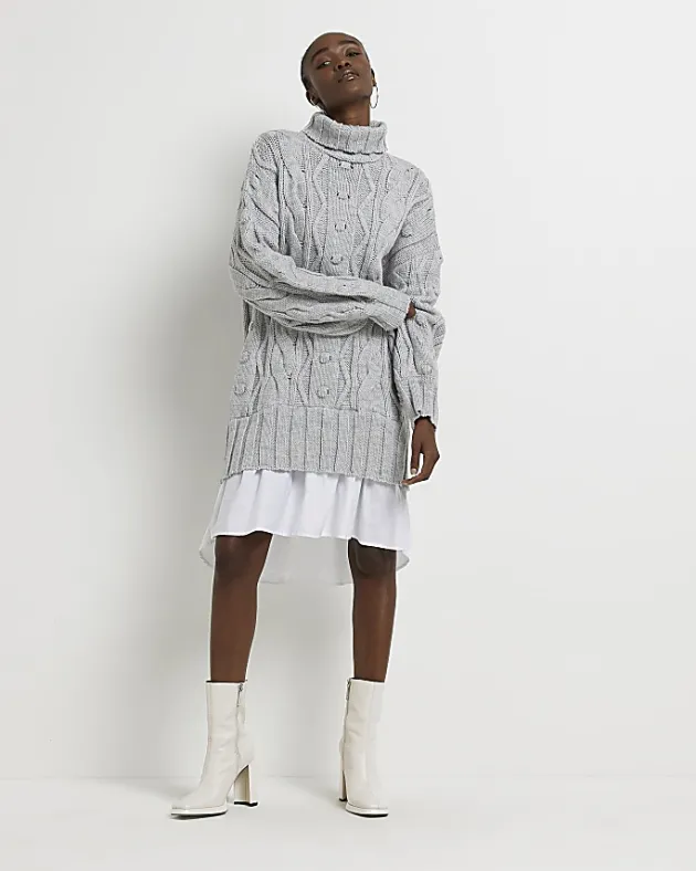 River Island cable knit mini jumper shirt dress< Dresses