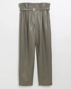 River Island faux leather belted paperbag trousers< Trousers