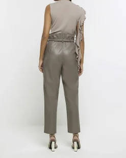 River Island faux leather belted paperbag trousers< Trousers