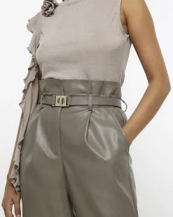 River Island faux leather belted paperbag trousers< Trousers