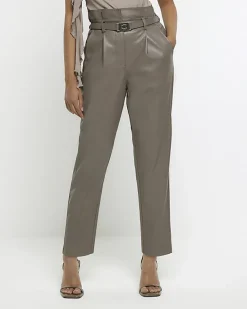 River Island faux leather belted paperbag trousers< Trousers