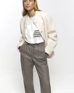 River Island faux leather wide leg trousers< Trousers