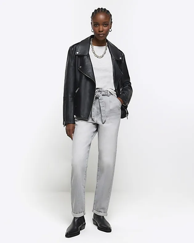 River Island high waisted belted tapered jeans< Jeans