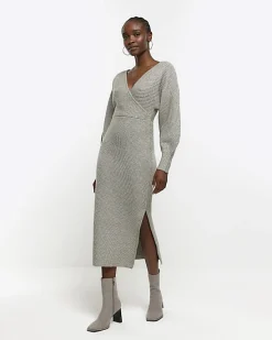 River Island knit wrap jumper midi dress< Dresses