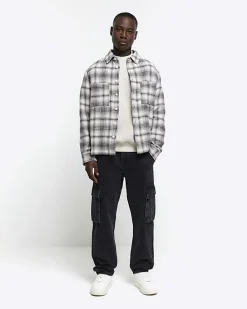 River Island regular fit check long sleeve overshirt< Shirts