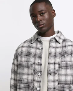 River Island regular fit check long sleeve overshirt< Shirts