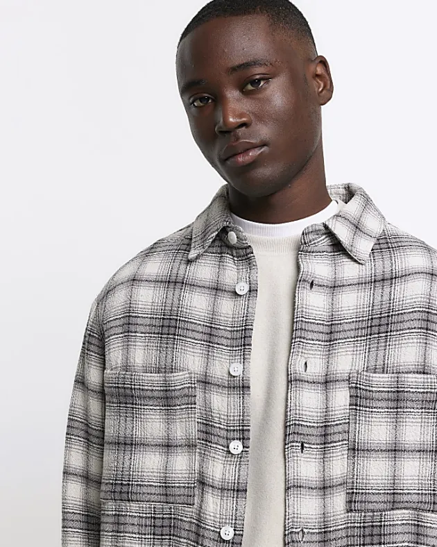 River Island regular fit check long sleeve overshirt< Shirts