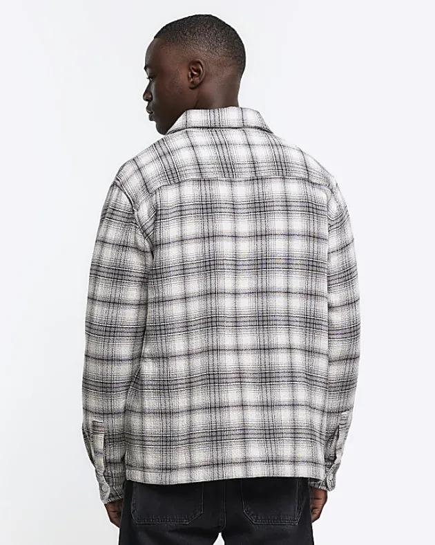 River Island regular fit check long sleeve overshirt< Shirts