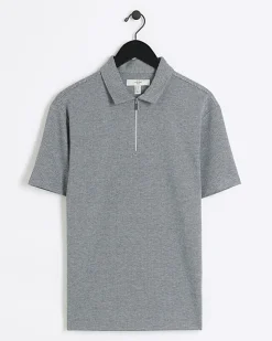 River Island regular fit Herringbone half zip polo< Polo Shirts