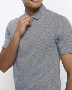 River Island regular fit Herringbone half zip polo< Polo Shirts