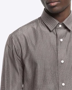River Island Grey regular fit stripe long sleeve shirt< Shirts