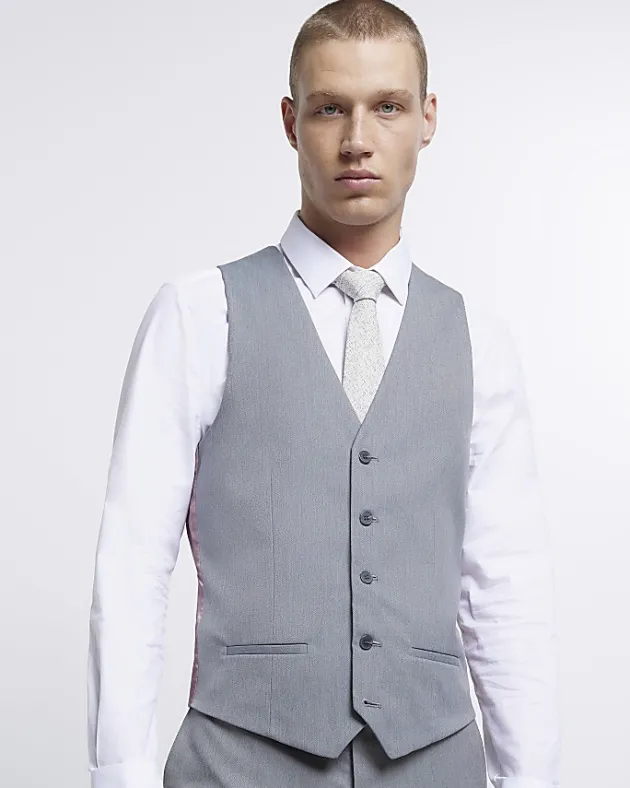 River Island skinny fit twill waistcoat< Suits
