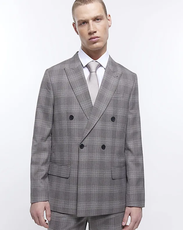 River Island slim fit check suit jacket< Suits