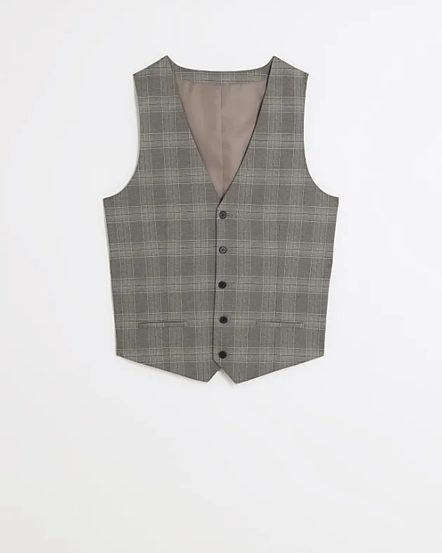 River Island slim fit check waistcoat< Suits
