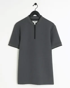 River Island slim fit textured baseball polo< Polo Shirts