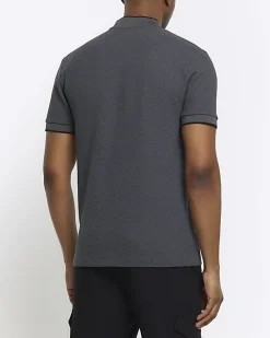 River Island slim fit textured baseball polo< Polo Shirts