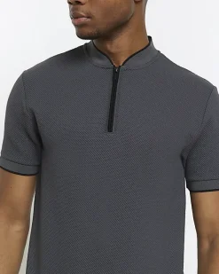 River Island slim fit textured baseball polo< Polo Shirts