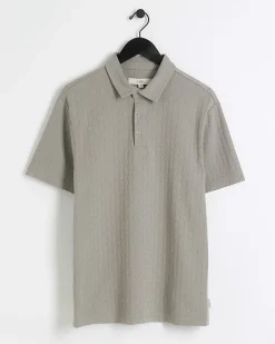River Island slim fit weave jacquard polo< Polo Shirts