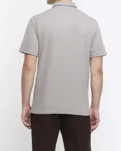 River Island slim fit weave jacquard polo< Polo Shirts