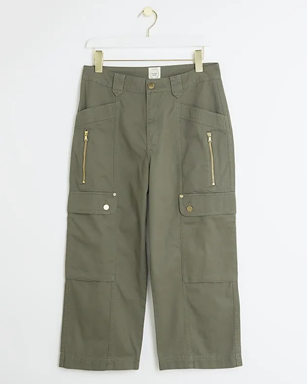 River Island cargo crop wide leg trousers< Trousers