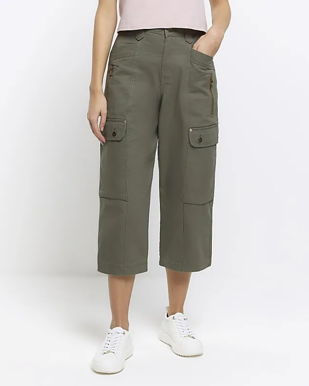River Island cargo crop wide leg trousers< Trousers