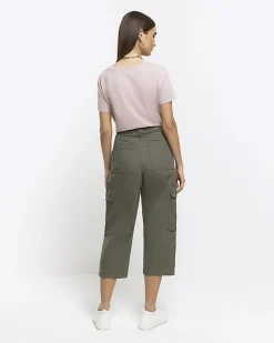 River Island cargo crop wide leg trousers< Trousers