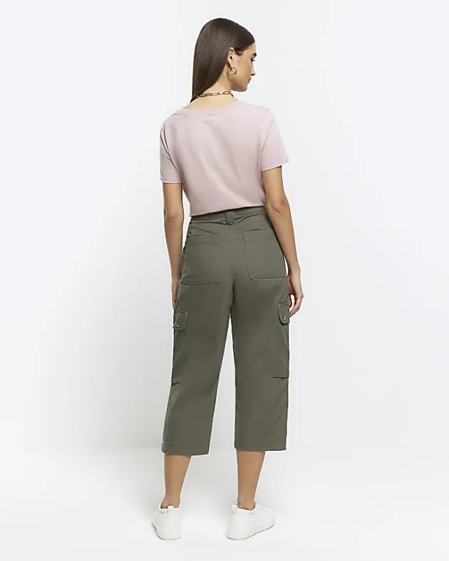 River Island cargo crop wide leg trousers< Trousers