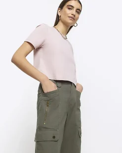 River Island cargo crop wide leg trousers< Trousers