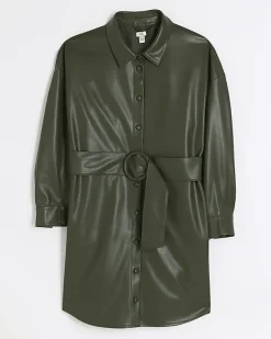 River Island faux leather belted mini shirt dress< Dresses