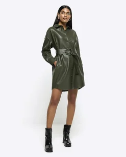 River Island faux leather belted mini shirt dress< Dresses