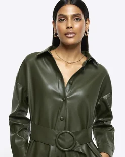 River Island faux leather belted mini shirt dress< Dresses