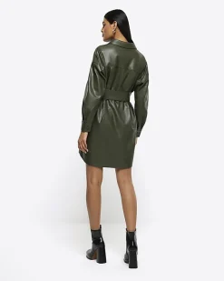 River Island faux leather belted mini shirt dress< Dresses