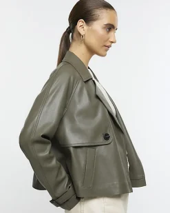 River Island faux leather crop trench coat< Coats & Jackets