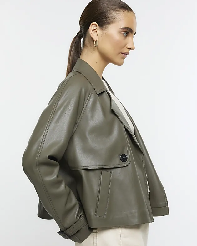 River Island faux leather crop trench coat< Coats & Jackets