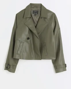River Island faux leather crop trench coat< Coats & Jackets