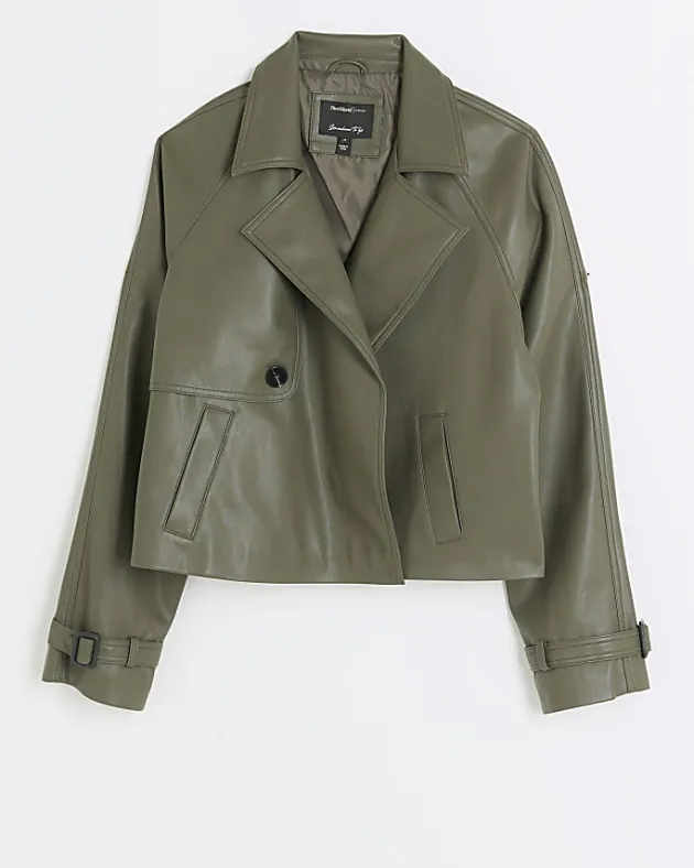 River Island faux leather crop trench coat< Coats & Jackets