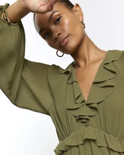 River Island frill plisse sleeve swing midi dress< Dresses