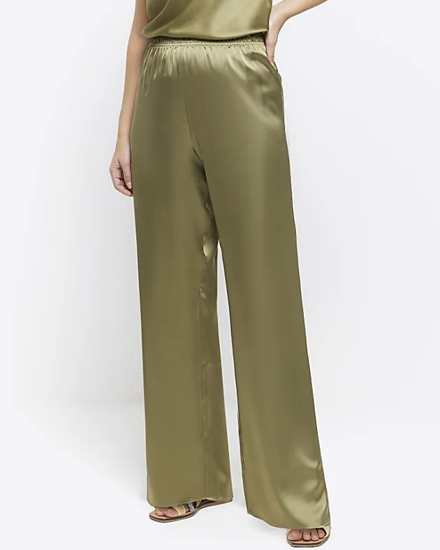 River Island satin pull on wide leg trousers< Trousers