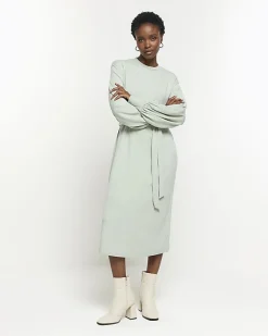 River Island Light tie waist sweatshirt midi dress< Dresses