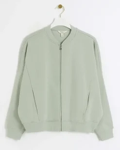 River Island Light Green zip up bomber sweatshirt< Loungewear