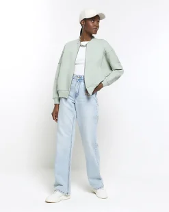 River Island Light Green zip up bomber sweatshirt< Loungewear