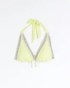 River Island Lime stitch detail triangle bikini top< Swimwear & Beachwear