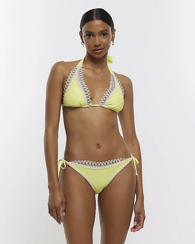 River Island Lime stitch detail triangle bikini top< Swimwear & Beachwear