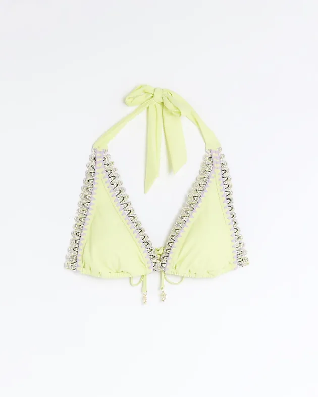River Island Lime stitch detail triangle bikini top< Swimwear & Beachwear