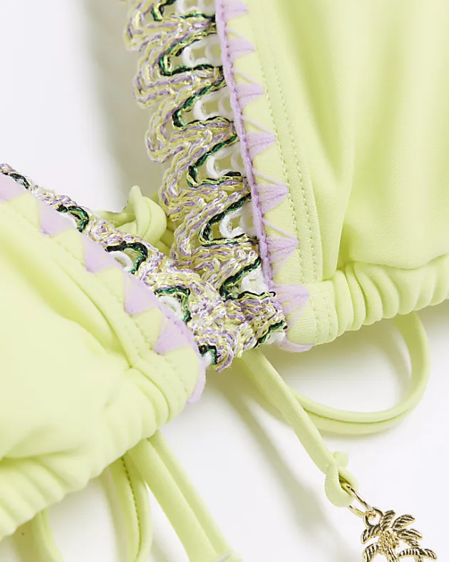 River Island Lime stitch detail triangle bikini top< Swimwear & Beachwear