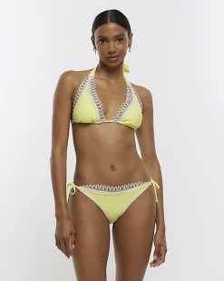 River Island Lime stitch detail triangle bikini top< Swimwear & Beachwear
