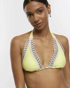 River Island Lime stitch detail triangle bikini top< Swimwear & Beachwear
