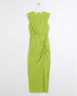 River Island Lime plisse ruched cowl dress< Dresses